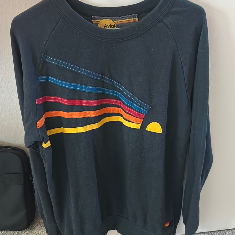 Aviator Nation Black Sweatshirt with Rainbow Stripes